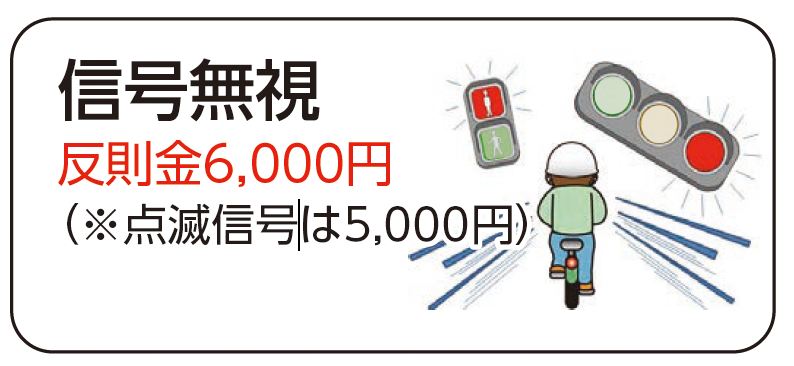 信号無視反則金6,000円(※点滅信号は5,000円）